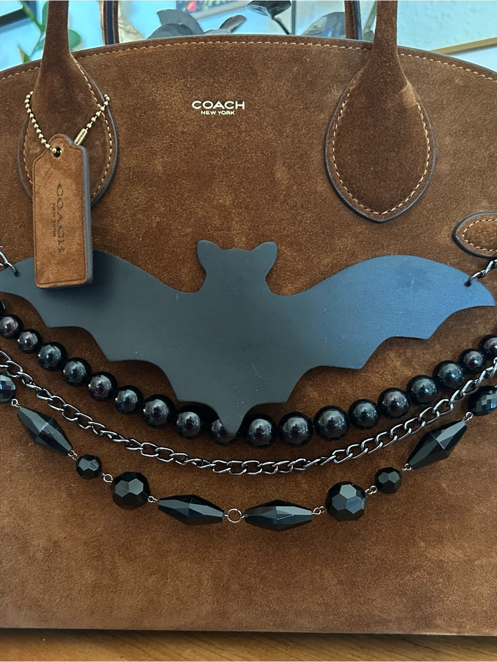 Black Leather Bat Bag Charm
